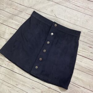 Retro 2 Express Blue Button Up A-Line Mini Skirt Casual Suede-like material‎